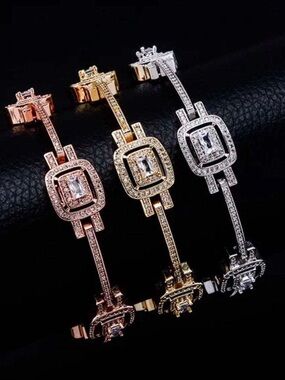 Rose Gold Elegant Rectangular Halo Bracelet